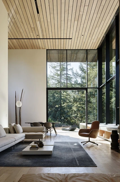 Modern living room with large windows