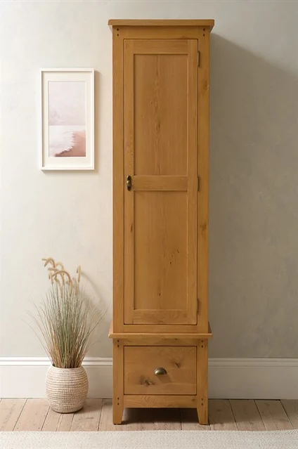 Wooden wardrobe with a single door and drawer