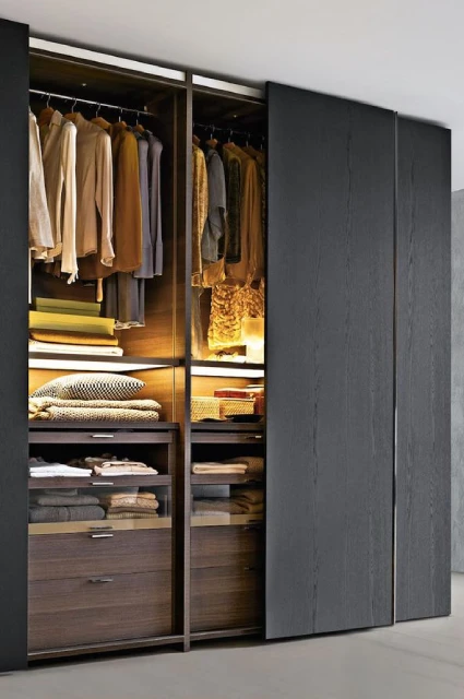 Dark wood wardrobe with minimalist design