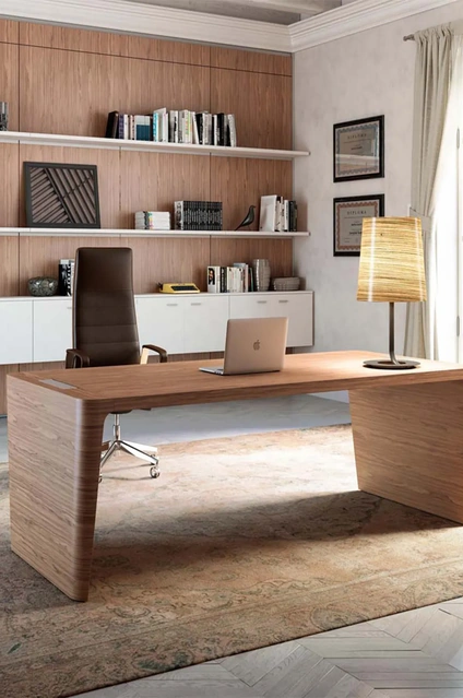 Wooden desk with leather chair