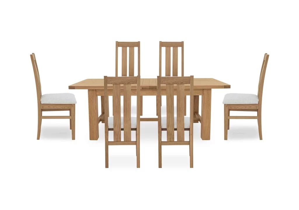 Extending Dining Table and 6 Wooden Slatted Back Dining Chairs