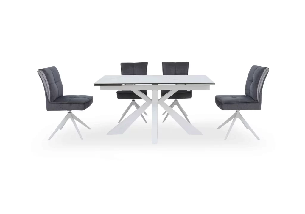 Glacier Small Extending Dining Table and 4 Swivel Dining Chairs