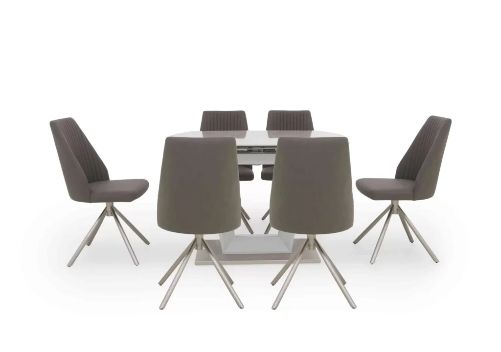 Grigio Swivel Extending Dining Table with 6 Swivel Dining Chairs