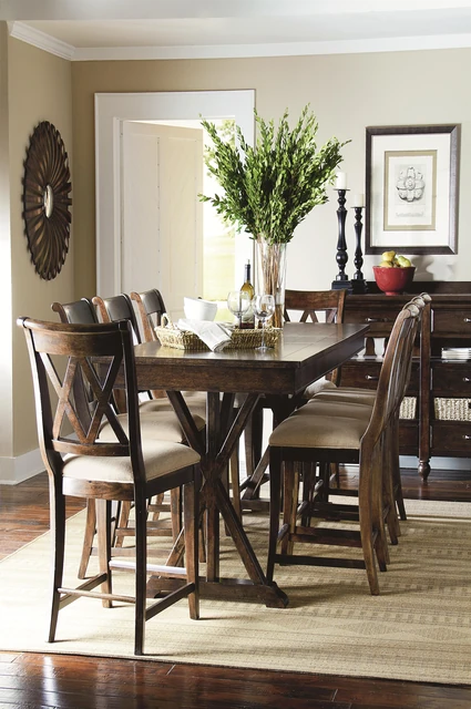 Transitional Dining Room with Dark Wood Furniture