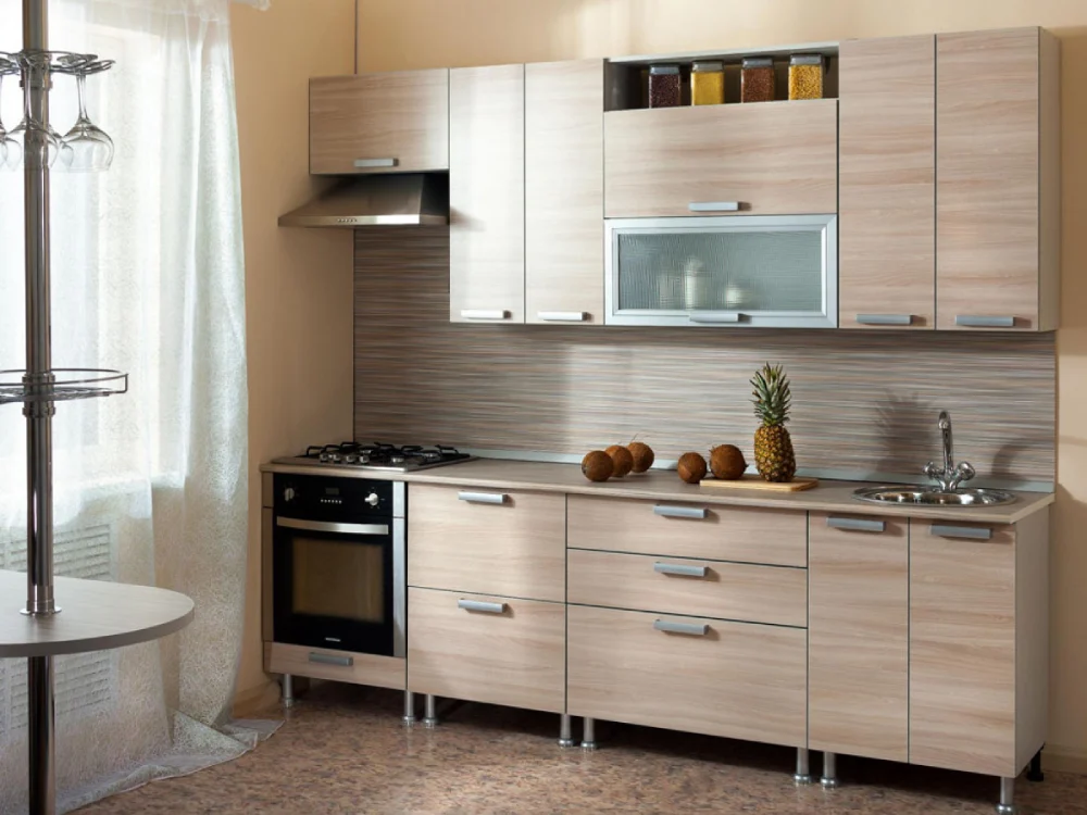 Kitchen wardrobe with tall pull-out pantry shelves for easy access.
