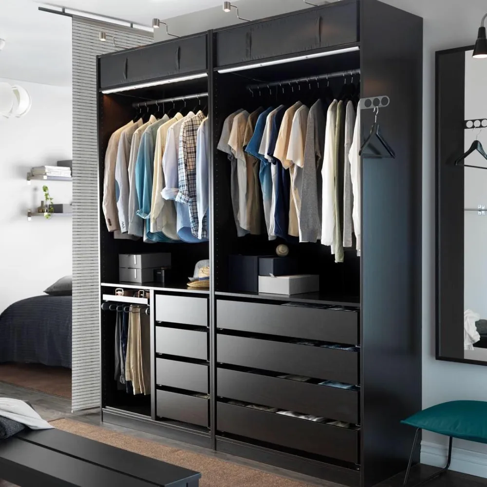Sleek wardrobe with a matte black finish