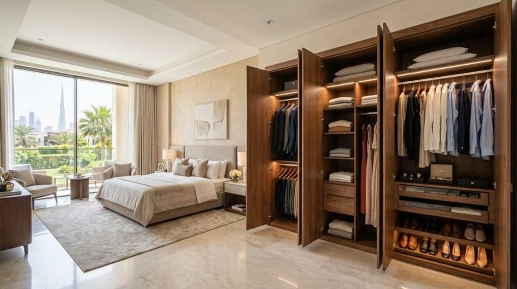 Sliding vs Hinged Wardrobe: Which Is Better for Dubai Homes? 4 Master bedroom with wardrobe 202606011022